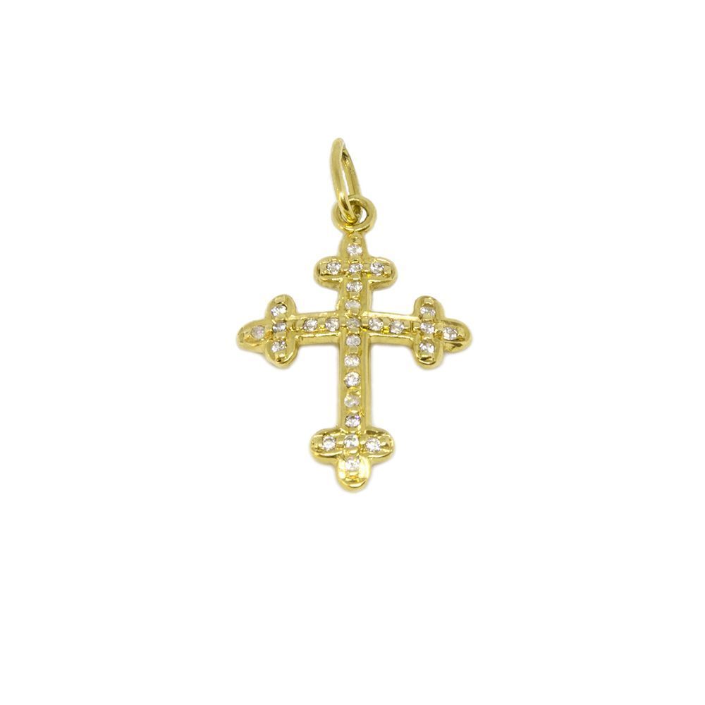 Pingente Cruz com Zirc�nia em Ouro 18 Kilates - 25047